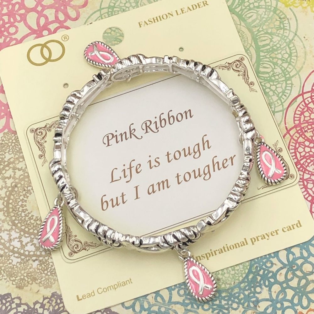 LIFE IS TOUGH Breast Cancer Pink Ribbon Bracelet